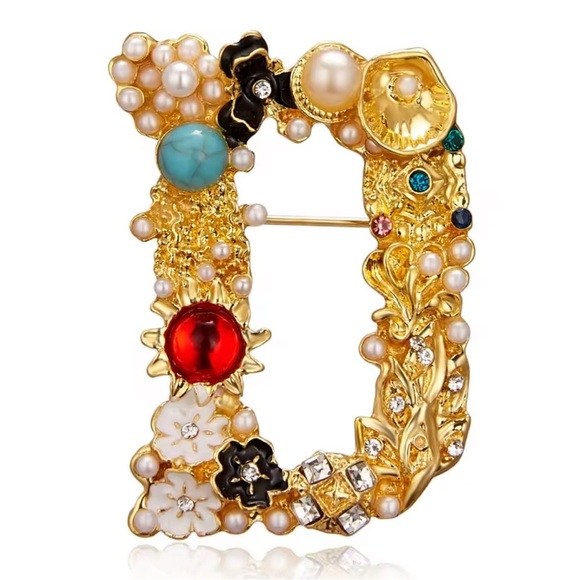 Anthropologie Jewelry - Elegant D Gold and Multicolor Brooch